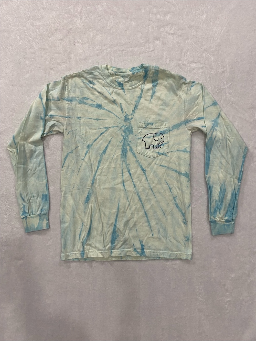 ivory ella Light Blue Tie-Dye Long Sleeve Pocket Tee with Elephant Logo - (S)